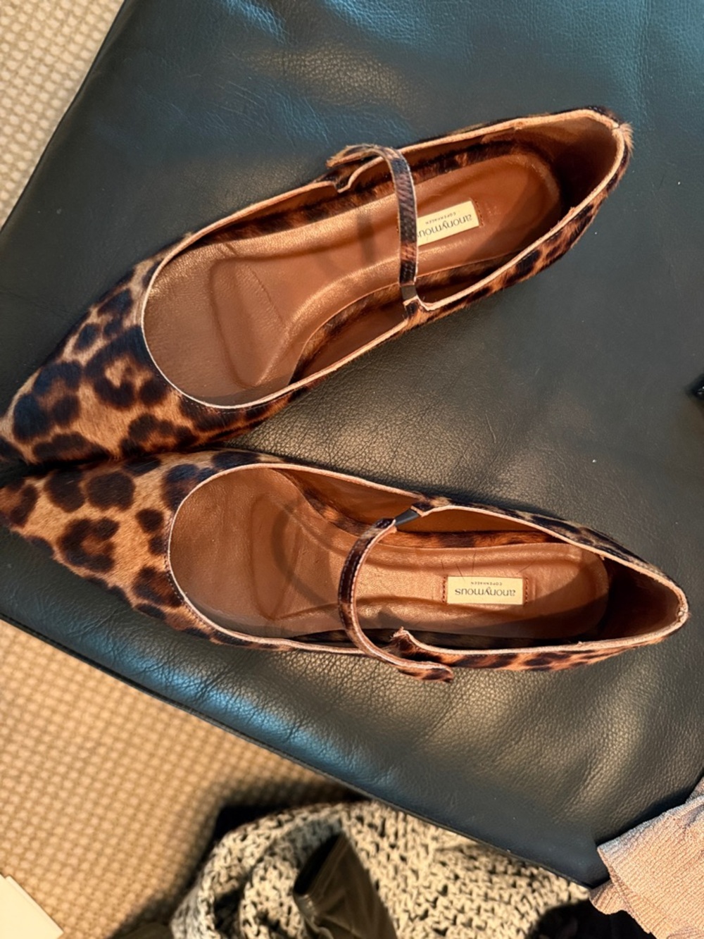 Leopard Print Mary Jane Flats in Brown by Anonymous